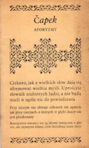 Capek Karel - Aforyzmy. Wybrała i wstępem opatrzyła Halina Janaszek-Ivanickova. /Biblioteczka Aforystów/.