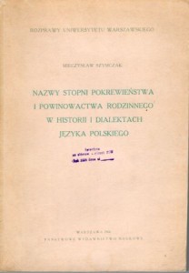 Szymczak Mieczysław - Nazwy stopni pokrewieństwa i powinowactwa rodzinnego w historii i dialektach języka polskiego.