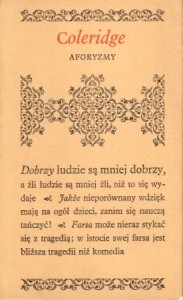 Coleridge Samuel Taylor - Aforyzmy. Wybrał, przełożył i wstępem opatrzył Zygmunt Kubiak. /Biblioteczka Aforystów/.